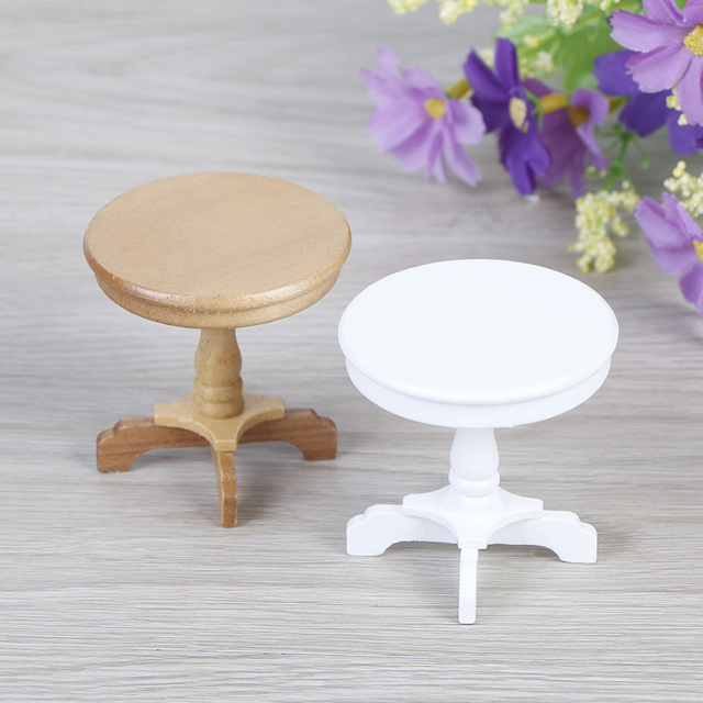 Miniaturka drewnianego okrągłego stolika biurka do ogrodu dla domek dla lalek, pokoju lub dekoracji - mebelka zabawkowa 1/12 do odgrywania ról dorosłych - Wianko - 2