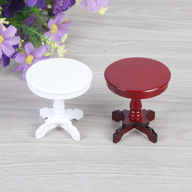 Miniaturka drewnianego okrągłego stolika biurka do ogrodu dla domek dla lalek, pokoju lub dekoracji - mebelka zabawkowa 1/12 do odgrywania ról dorosłych - Wianko - 3