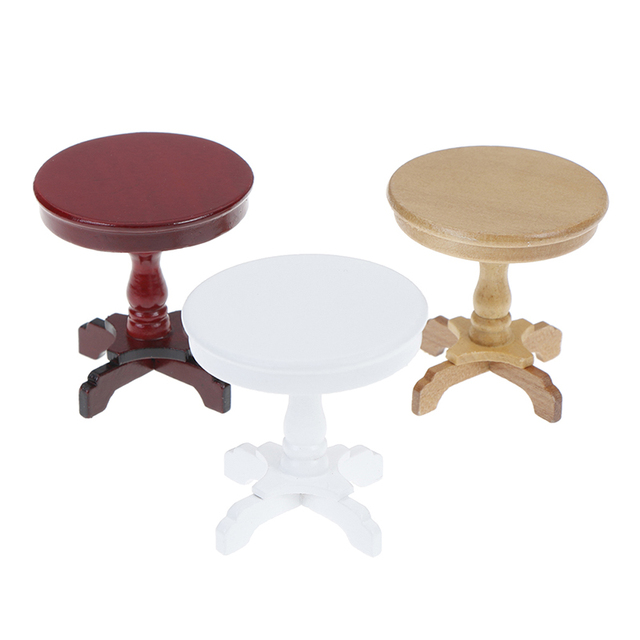 Miniaturka drewnianego okrągłego stolika biurka do ogrodu dla domek dla lalek, pokoju lub dekoracji - mebelka zabawkowa 1/12 do odgrywania ról dorosłych - Wianko - 5