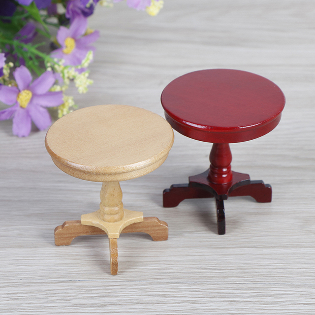Miniaturka drewnianego okrągłego stolika biurka do ogrodu dla domek dla lalek, pokoju lub dekoracji - mebelka zabawkowa 1/12 do odgrywania ról dorosłych - Wianko - 4