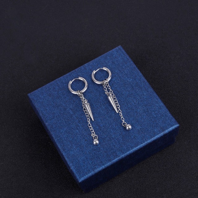 Mężczyźni Titanium Steel Punk Clip-on Earrings Tassel Drop Earrings Statement Brincos - Wianko - 2