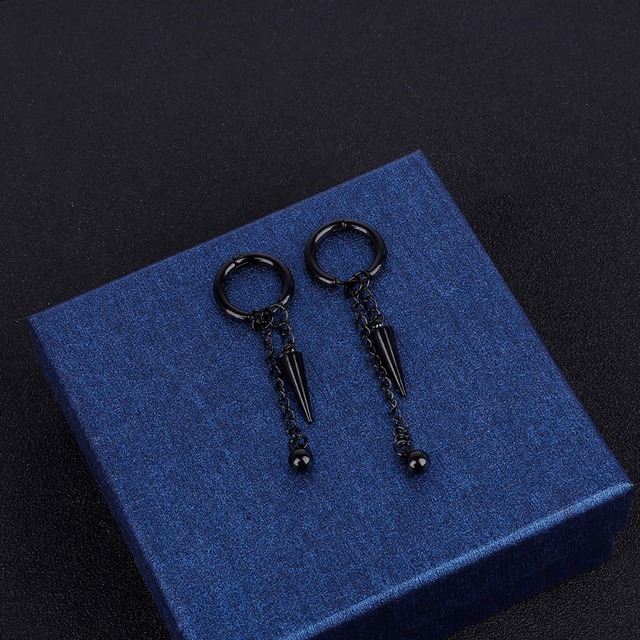 Mężczyźni Titanium Steel Punk Clip-on Earrings Tassel Drop Earrings Statement Brincos - Wianko - 3