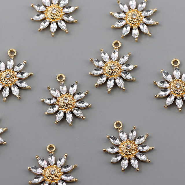 10 sztuk kryształowych ozdobnych charmsów w kształcie roślin, złoty wisiorek do biżuterii DIY - Wianko - 6