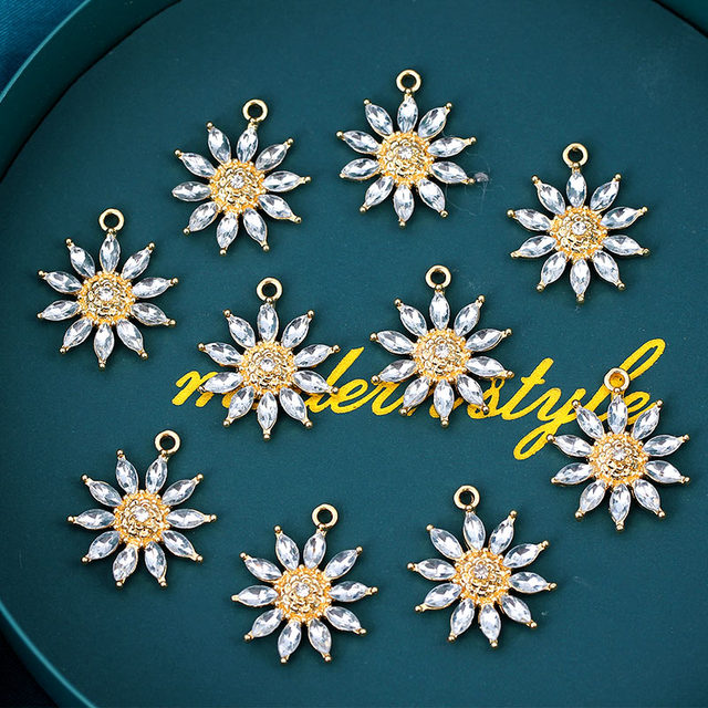 10 sztuk kryształowych ozdobnych charmsów w kształcie roślin, złoty wisiorek do biżuterii DIY - Wianko - 3