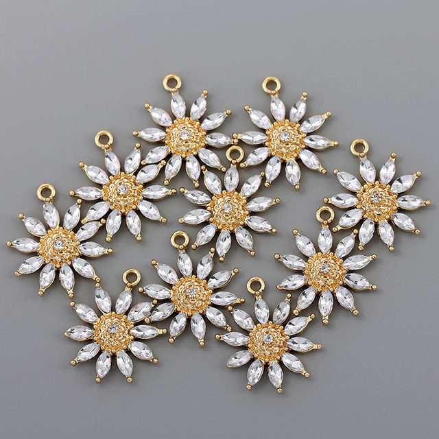 10 sztuk kryształowych ozdobnych charmsów w kształcie roślin, złoty wisiorek do biżuterii DIY - Wianko - 5