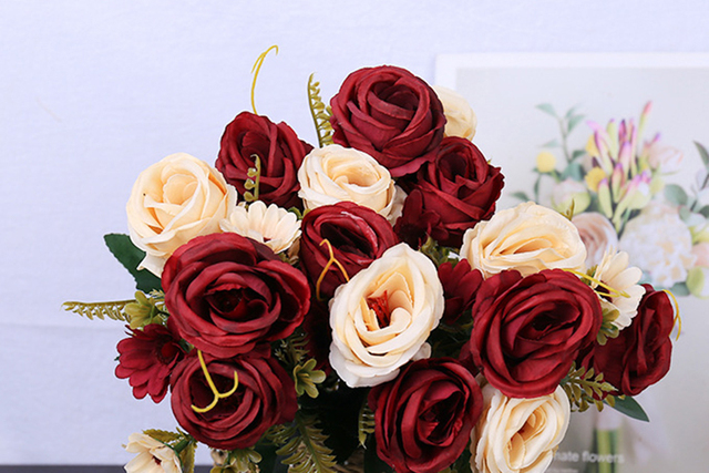 Sztuczny bukiet róż Retro: jedwabne kwiaty piwonia i hortensja - prezent na Walentynki, dekoracja domu i ogrodu - Wianko - 4
