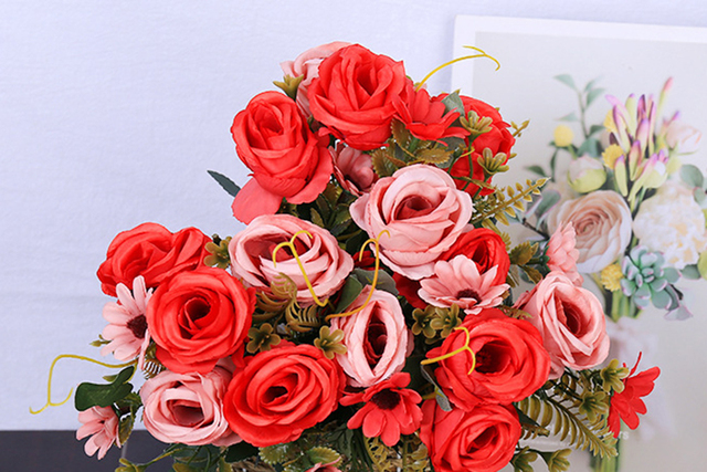 Sztuczny bukiet róż Retro: jedwabne kwiaty piwonia i hortensja - prezent na Walentynki, dekoracja domu i ogrodu - Wianko - 3