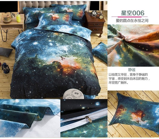 Zestaw pościeli 3D Galaxy - kołdra, okładka, poszewka na poduszkę - motyw kosmosu, wszechświata - rozmiar Queen Twin - 2/3/4 sztuki - Wianko - 15