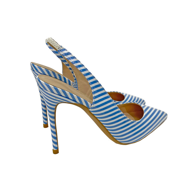 Niebieskie paski drukuj kobiety Pointy Toe pantofle buty na wysokim obcasie letnie damskie eleganckie czółenka rozmiar 33-45 - Wianko - 10