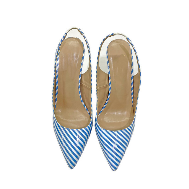 Niebieskie paski drukuj kobiety Pointy Toe pantofle buty na wysokim obcasie letnie damskie eleganckie czółenka rozmiar 33-45 - Wianko - 11