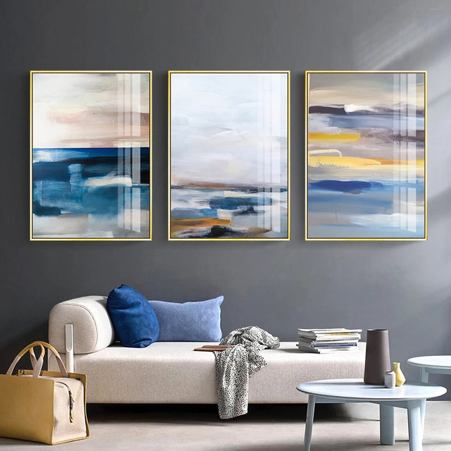Obraz ścienny na płótnie - abstrakcyjny krajobraz w niebieskich tonacjach, idealny do salonu w stylu nordyckim - Wianko - 4