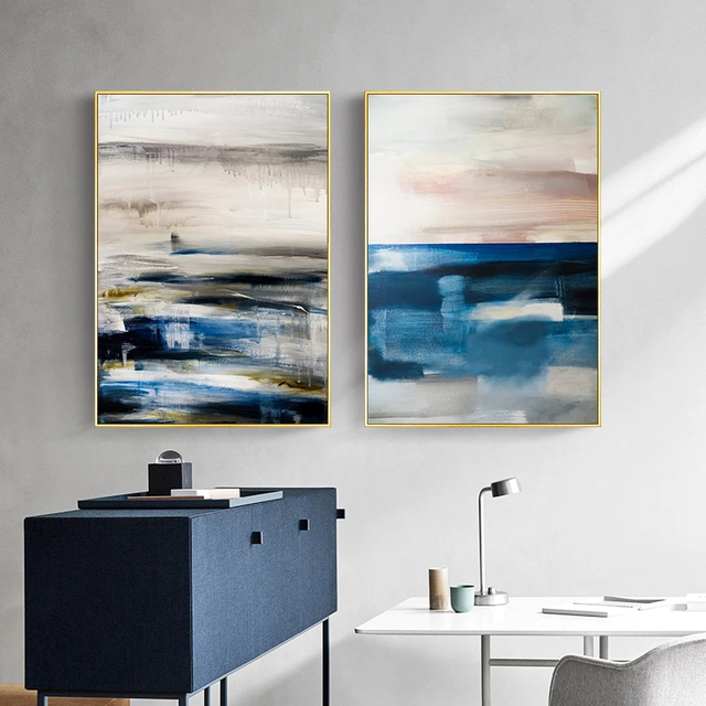 Obraz ścienny na płótnie - abstrakcyjny krajobraz w niebieskich tonacjach, idealny do salonu w stylu nordyckim - Wianko - 2