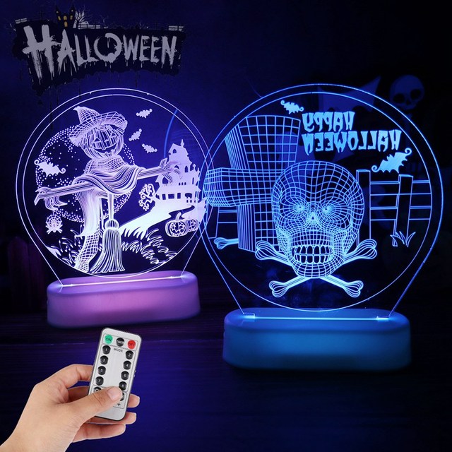 Halloweenowa 3D lampka nocna z przerażającym szkieletem dyni - dekoracja na imprezę Halloween - Wianko - 6