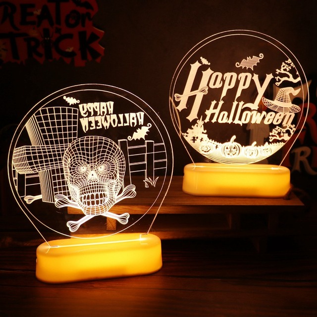 Halloweenowa 3D lampka nocna z przerażającym szkieletem dyni - dekoracja na imprezę Halloween - Wianko - 3