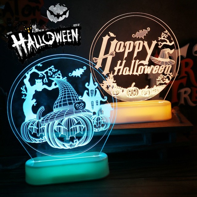 Halloweenowa 3D lampka nocna z przerażającym szkieletem dyni - dekoracja na imprezę Halloween - Wianko - 4