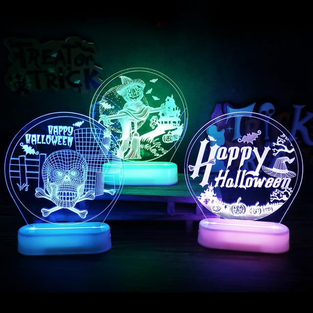 Halloweenowa 3D lampka nocna z przerażającym szkieletem dyni - dekoracja na imprezę Halloween - Wianko - 2