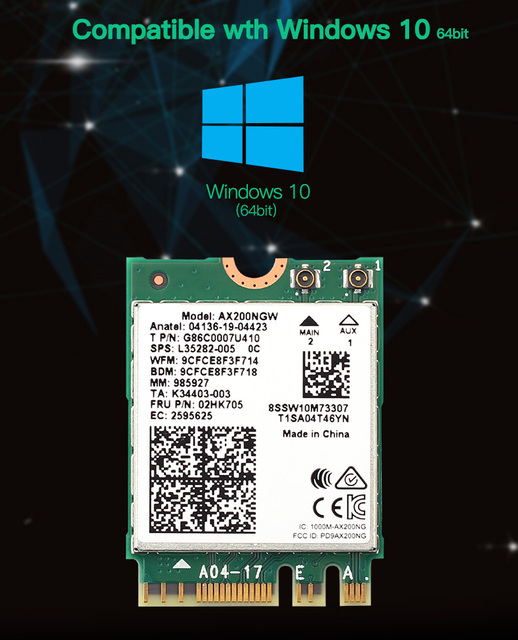 Karta sieciowa Intel AX200 bezprzewodowa 2.4Gb/s Wi-Fi 6 Bluetooth 5.1 M.2 ngff - Wianko - 8