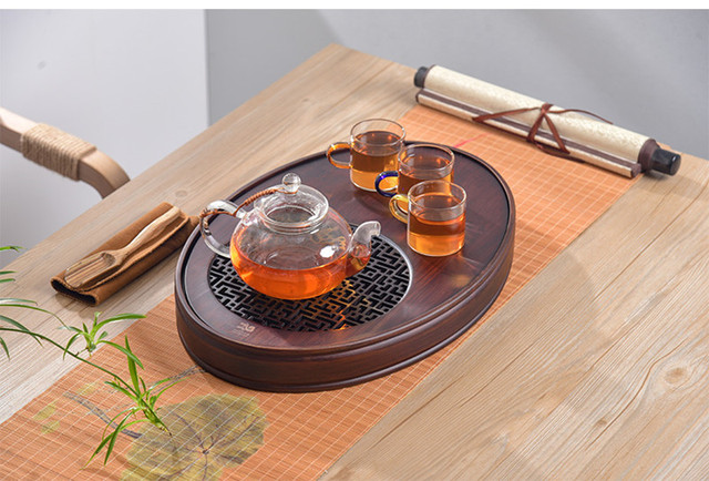 Owalna bambusowa drewniana łyżeczka do herbaty 1-2.5L z japońską tacą do przechowywania wody - zestaw do herbaty - Wianko - 1