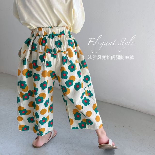 Bawełniane spodnie dziewczęce z szerokimi nogawkami w pasie z kwiatowym wzorem dla dzieci 1-6 lat - Wianko - 1