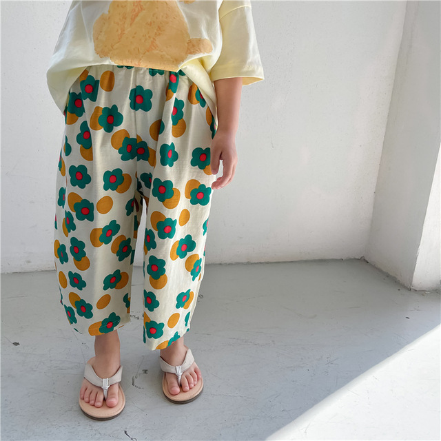 Bawełniane spodnie dziewczęce z szerokimi nogawkami w pasie z kwiatowym wzorem dla dzieci 1-6 lat - Wianko - 4