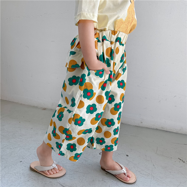 Bawełniane spodnie dziewczęce z szerokimi nogawkami w pasie z kwiatowym wzorem dla dzieci 1-6 lat - Wianko - 10