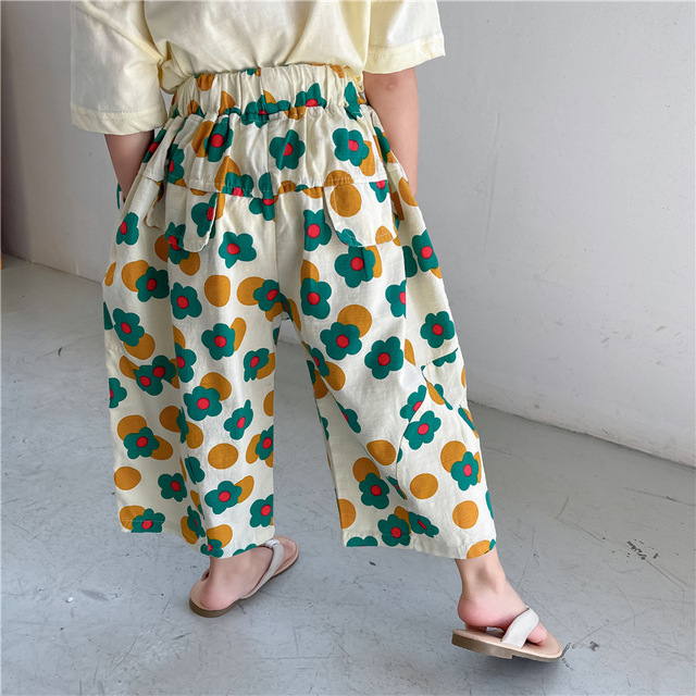 Bawełniane spodnie dziewczęce z szerokimi nogawkami w pasie z kwiatowym wzorem dla dzieci 1-6 lat - Wianko - 12