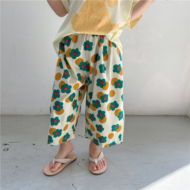 Bawełniane spodnie dziewczęce z szerokimi nogawkami w pasie z kwiatowym wzorem dla dzieci 1-6 lat - Wianko - 5