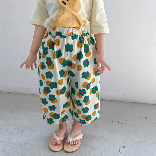 Bawełniane spodnie dziewczęce z szerokimi nogawkami w pasie z kwiatowym wzorem dla dzieci 1-6 lat - Wianko - 6
