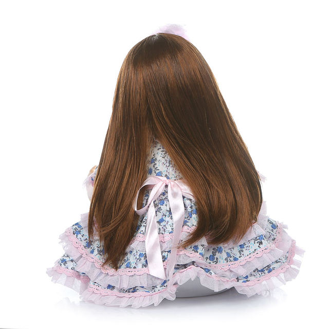 Sukienka w kwiaty reborn dla lalki chłopca 24 cale 60 cm z długimi prostymi włosami i różową spódnicą z kapturem - Wianko - 5
