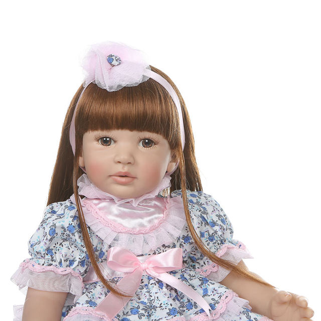 Sukienka w kwiaty reborn dla lalki chłopca 24 cale 60 cm z długimi prostymi włosami i różową spódnicą z kapturem - Wianko - 3