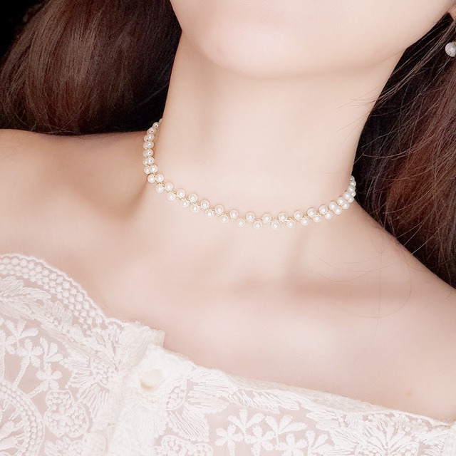 Naszyjnik damski z łańcuszkiem i wisiorkiem, koreański styl, sztuczny kryształ i perła, vintage 2021 - Wianko - 2