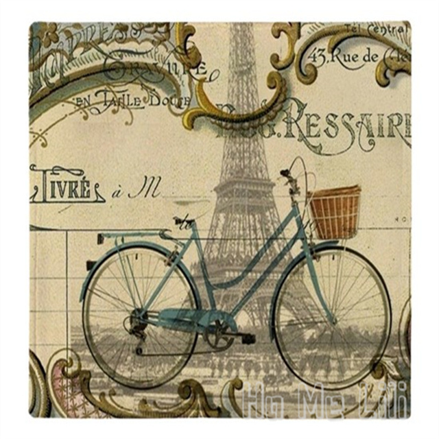 Flanelowy koc z wzorem wieży Eiffla, rowerem, kwiatami i motylkami w stylu vintage - Paryż (koce) - Wianko - 1