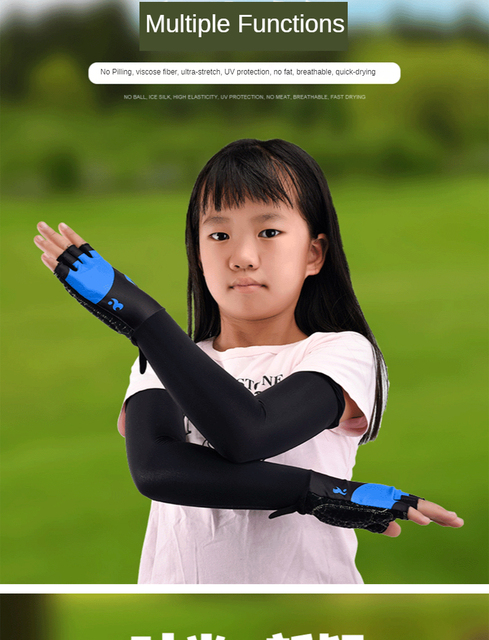 Rękawiczki sportowe dla dzieci 5-12 lat z osłoną przeciwsłoneczną pół palca oraz rękawem na zewnątrz do sportów takich jak deskorolka czy rowerek biegowy - Wianko - 12