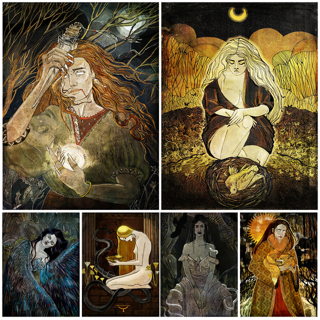 Obraz ścienny na płótnie Czarownice w nawiedzonym lesie - mroczny magiczny rytuał i folklor, idealne na dekorację - Wianko - 1