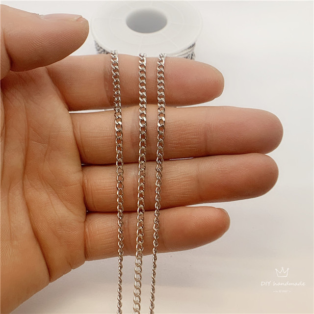 Link łańcucha metalowego ze stali nierdzewnej, srebrny, o szerokości 2.8 mm i grubości 1.3 mm, dostępny w długościach 5/10/20 m - idealny do tworzenia bransoletek, obojczyków i naszyjników - Wianko - 9