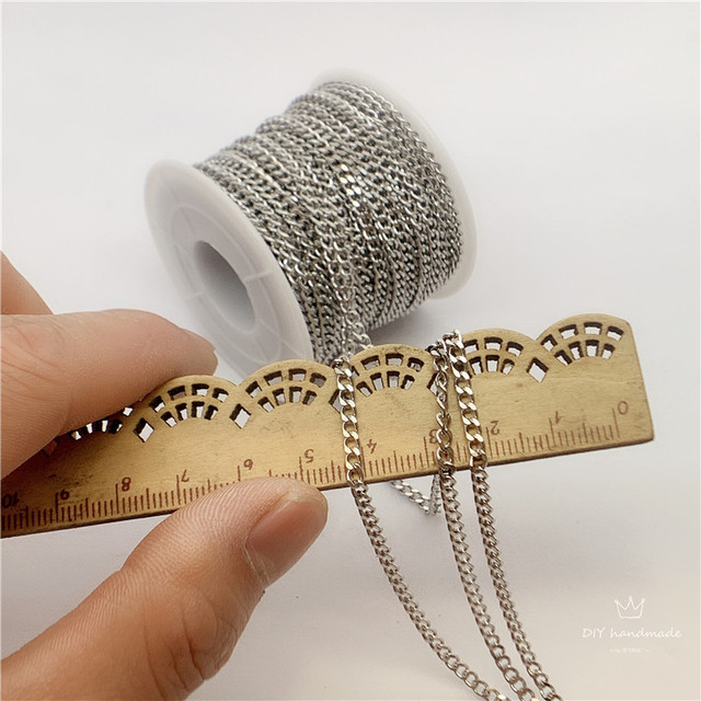 Link łańcucha metalowego ze stali nierdzewnej, srebrny, o szerokości 2.8 mm i grubości 1.3 mm, dostępny w długościach 5/10/20 m - idealny do tworzenia bransoletek, obojczyków i naszyjników - Wianko - 7