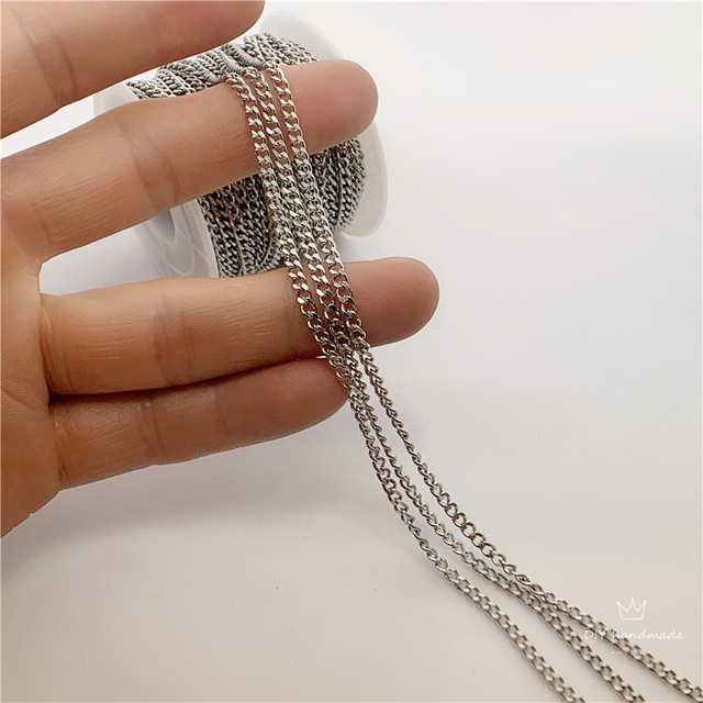 Link łańcucha metalowego ze stali nierdzewnej, srebrny, o szerokości 2.8 mm i grubości 1.3 mm, dostępny w długościach 5/10/20 m - idealny do tworzenia bransoletek, obojczyków i naszyjników - Wianko - 5