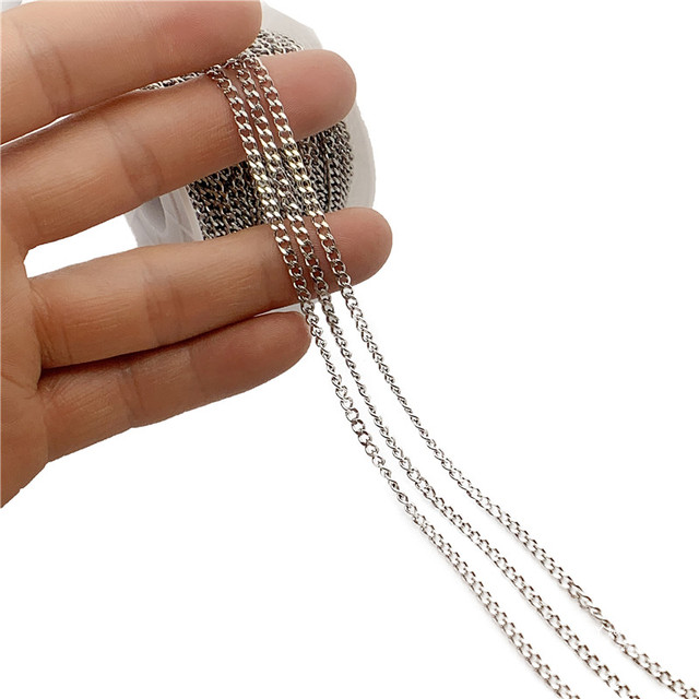 Link łańcucha metalowego ze stali nierdzewnej, srebrny, o szerokości 2.8 mm i grubości 1.3 mm, dostępny w długościach 5/10/20 m - idealny do tworzenia bransoletek, obojczyków i naszyjników - Wianko - 3