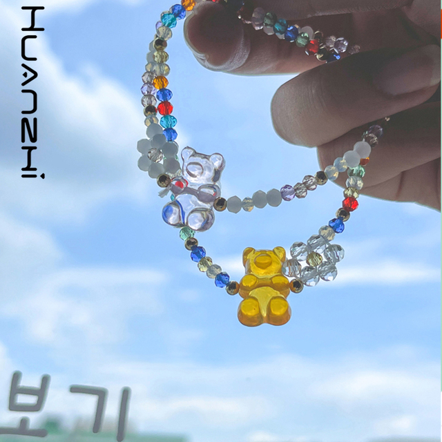 Bransoletka elastyczna z koralików żywicznych akrylowych, ozdobiona ślicznymi koreańskimi kwiatami i niedźwiedziami - prezenty dla kobiet, akcesoria biżuteryjne - Wianko - 2