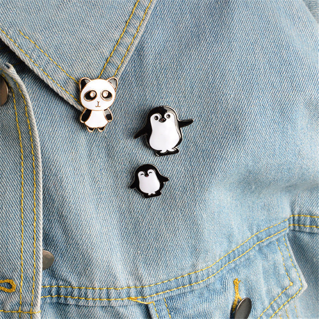 Broszka emaliowana z motywem zwierząt - Panda i pingwin, matka i dziecko, do kurtki, płaszcza, plecaka - Wianko - 2