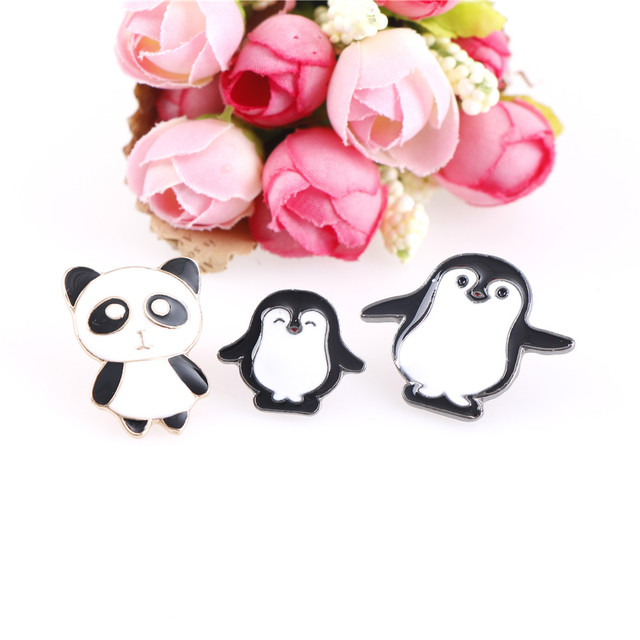 Broszka emaliowana z motywem zwierząt - Panda i pingwin, matka i dziecko, do kurtki, płaszcza, plecaka - Wianko - 3