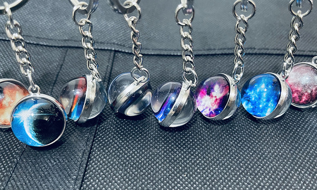 Brelok Charms wszechświat Galaxy dwustronny - Luminous szklana kula, wisiorek planetarny Galaxy Planet DIY, akcesoria klucza - Wianko - 9