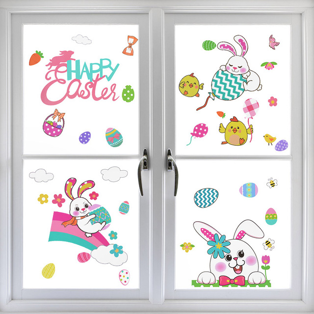 Naklejka na szklane okno: Królik laska w jajach wielkanocnych, dekoracja ścian dla domu, salonu, dzieci i sypialni - Wianko - 18