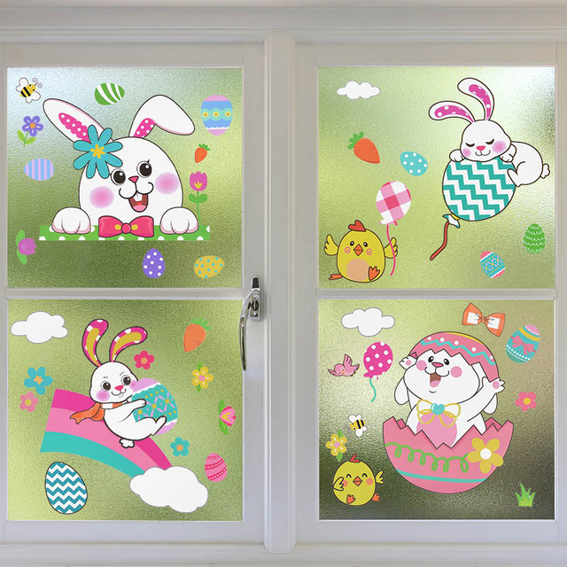 Naklejka na szklane okno: Królik laska w jajach wielkanocnych, dekoracja ścian dla domu, salonu, dzieci i sypialni - Wianko - 15
