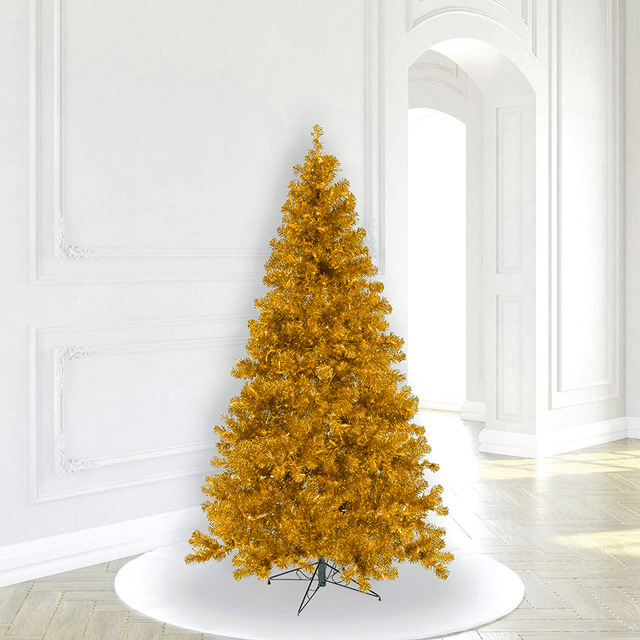 Sztuczne drzewo bożonarodzeniowe z materiałem w kolorze złotym, ozdobą na biurko. Luksusowy dodatek do hoteli i centrów handlowych - Wianko - 3