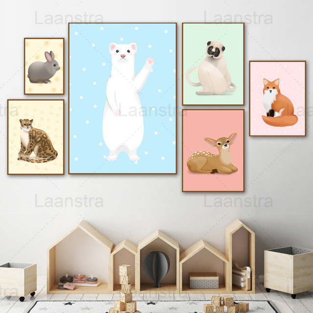 Prosta dekoracyjna reprodukcja obrazu z motywem uroczego zwierzątka: królika, leoparda, lisa, jelenia, małpy i białego niedźwiedzia - Wianko - 5