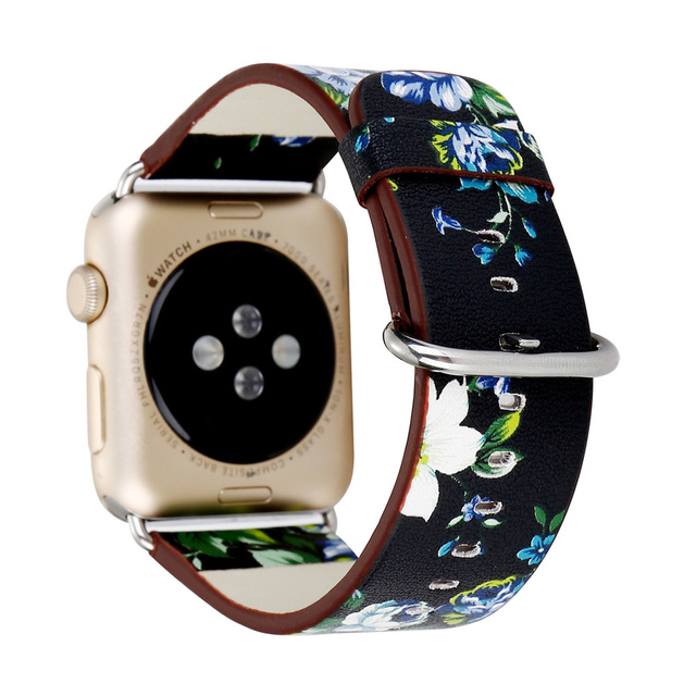 Skórzany pasek do zegarka z jabłkiem damski druk kwiatowy Iwatch 6 5 SE - Wianko - 13
