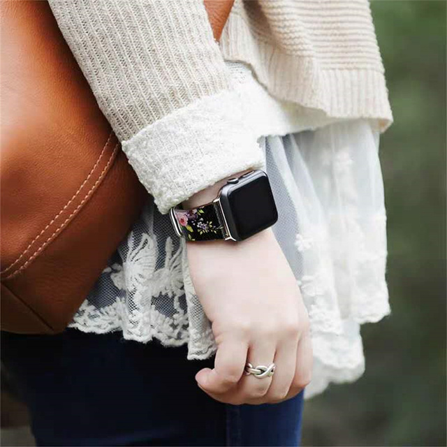 Skórzany pasek do zegarka z jabłkiem damski druk kwiatowy Iwatch 6 5 SE - Wianko - 3