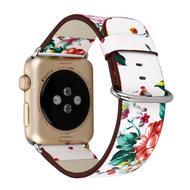 Skórzany pasek do zegarka z jabłkiem damski druk kwiatowy Iwatch 6 5 SE - Wianko - 11