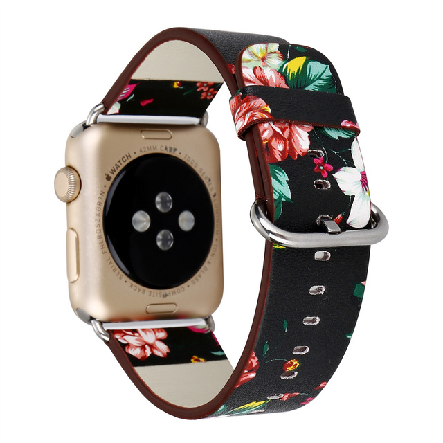 Skórzany pasek do zegarka z jabłkiem damski druk kwiatowy Iwatch 6 5 SE - Wianko - 15